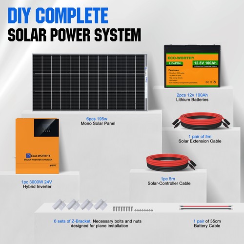 1200W Watt Bifacial Solar Panel Kit MPPT System & Lithium Battery Home Off Grid - Picture 10 of 12