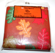 Be Thankful Fall/Thanksgiving Leaf/Leaves Pattern Round Tablecloth - 60 in.