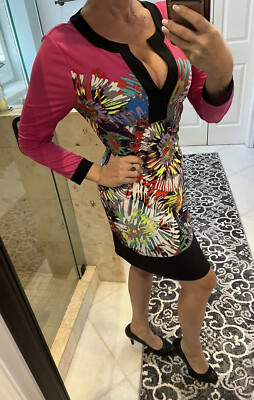 BCBG MAX AZRIA $178 Hayden Slinky Stretch Split V Tunic Dress Size Medium Pink