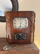 Antik Vintage Französische Manufrance Wanduhr Schlüssel Pendel Nussbaum Holz