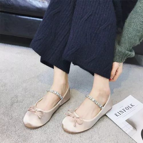 Satin-Ballerinas Ballerinas Damen Fliege flache Mary Jane Halbschuhe Schuhe - Bild 44 von 45