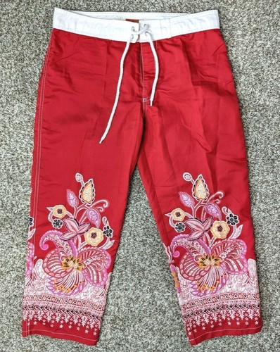 Guess Jeans USA Capri X-Long Swim Suit Trunks Unisex 29 Red Oriental Pattern VTG - 第 1/9 張圖片