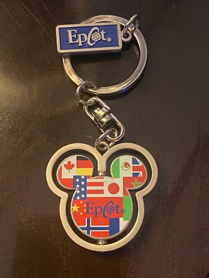 Walt Disney World Epcot Keychain Mickey Ears With Different Countries Spinner
