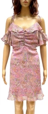 REWIND  Women's Off-the-Shoulder Ruffle Hem Mauve Paisley Print Chiffon Dress XL