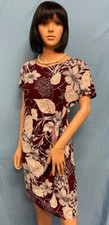 SIGNATURE ROBBIE BEE Burgundy & Ivory Stretch Beach or Social Dress S NWT