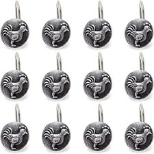 Farmhouse Shower Curtain Hooks Rooster Home D&eacute;cor Chicken Black 12 Pack Gift