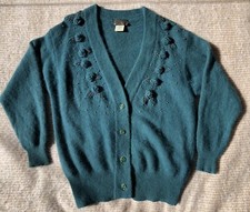 Vintage  Maple  Emerald Green Angora Wool Beaded Unlined Cardigan - Sz Small