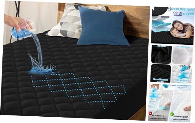 Size Waterproof Mattress Pad Protector, Breathable Quilted Mattress King Black
