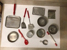 Vintage 1950 Era 13 Piece Metal Toy Kitchen Set