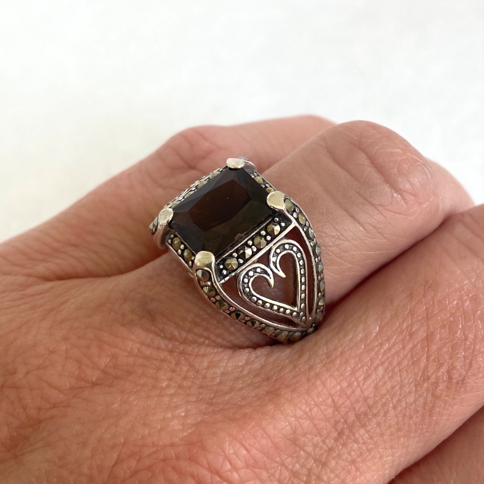 Sterling Silver 925A Rectangular Smoky Quartz & M… - image 3