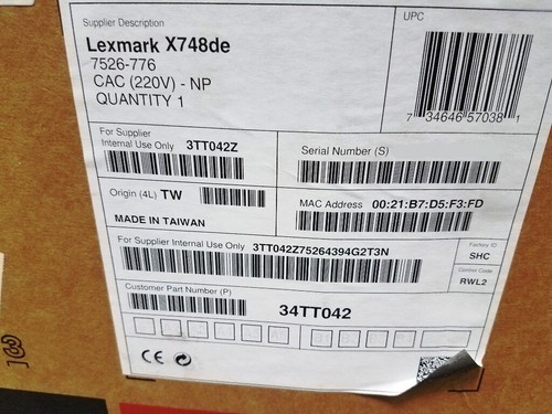 LEXMARK X748DE 34T5012 DUPLEX MFP 2400 X 600 COLOR LASER 220V, NO TONER - NICE! - Picture 8 of 11