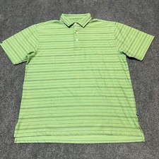 Straight Down Polo Shirt Mens Large Green Striped Collared Short Sleeve