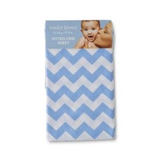 Tender Kisses Baby Fitted Blue/White Crib Sheet - Chevron
