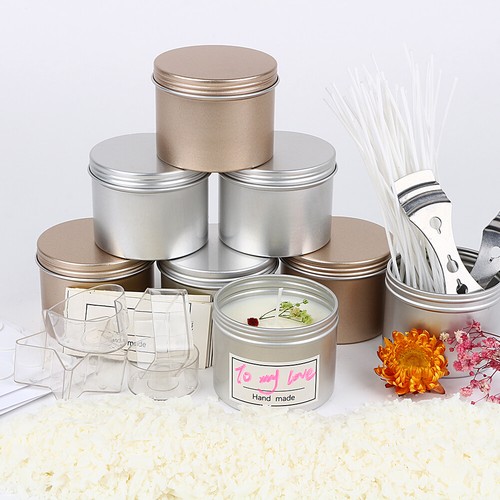 16pcs Round Candle Tins Silver Gold Black Metal Tin Wax Soy Making Container Jar - Picture 2 of 13