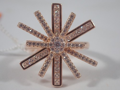 FOLLI FOLLIE 925 STERLING SILVER ROSE GOLD PLATED STAR FLOWER CZ RING SIZE 5 - Picture 7 of 7