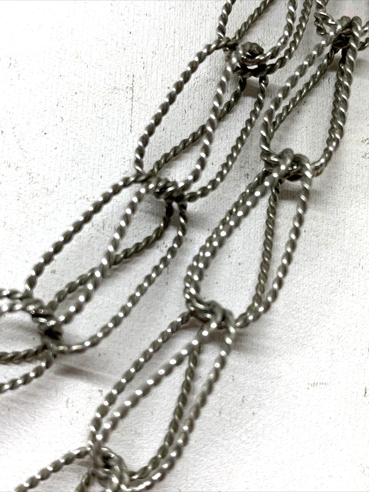 COLLANA A MAGLIE DOPPIE IN ARGENTO 800 FATTA A MANO ORIGINALE ANNI 70 LUNGA 1 MT - Immagine 2 di 4