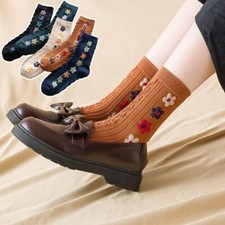 5 Pairs Womens Ladys Cotton Socks Lot Warm Flower Casual Crew Work Socks 6-9