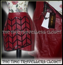 BNWT Virgos Lounge Red Leather Black Embellished Sequin Skirt Lined UK 10 38 6