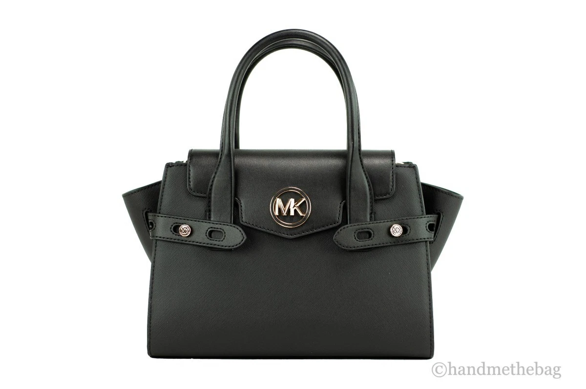 Michael Kors Carmen Medium Black Gold Saffiano Leather Satchel