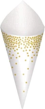 Amscan Gold White Treat Snack Cones w/ Trays 40 Paper Cones