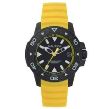 Nautica Men's Edgewater Yellow Silicone 46mm Black Quartz Watch NAPEGT004 - NEW