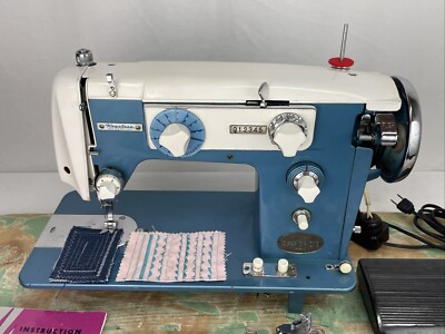 *SERVICED* Vtg Heavy Duty Zig Zag Sewing Machine Turquoise Blue Singer Clone MCM