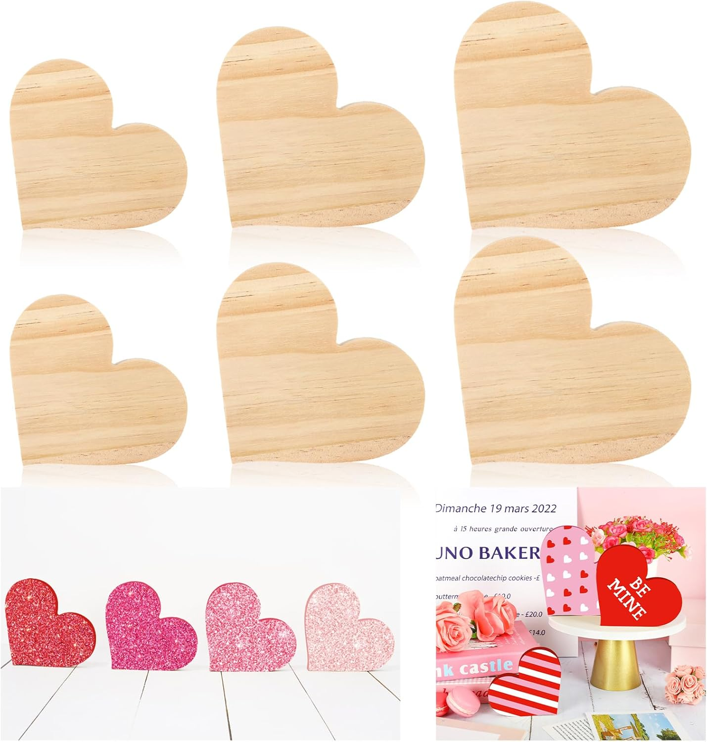 6Pcs Unfinished Wooden Heart Signs for Valentine's Day Decor