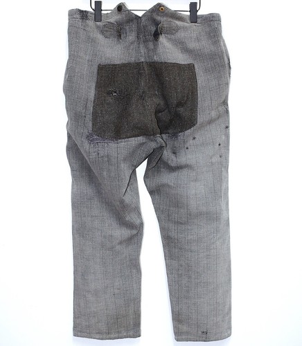 French 30s Buckle Back Distressed Patched & Repaired Grey Cotton Work Pants W37 - Picture 2 of 18