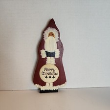 Vtg Santa Claus Folk Art Style Hand Painted Artist Signed Wood 7" Wall Hanging