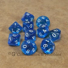 NEW 10 D10 Transparent Blue RPG D&D Gaming Dice Set in Tube WoD Ten Sided