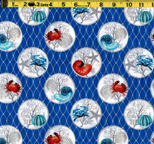 COASTAL BEACH Fabric 100 Cotton Crabs Seashells "Calming Tides" By the Yard