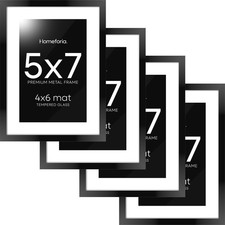 Homeforia 5x7 Black Metal Picture Frame Set of 4 - Wall/Tabletop Display with Ma