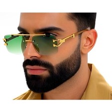 Mens Rimless Square Green Gradient Sunglasses Hip Hop Cholo Shades UV400 Modern
