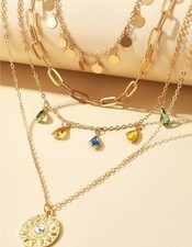 Zara 18K Gold plated new boohoo 4 layer necklace chain jewels coins coin pendant