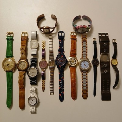 Parts/Repair Watch Lot of 15 Fossil, Timex, Armitron, Anne Klein, Strada, Decree