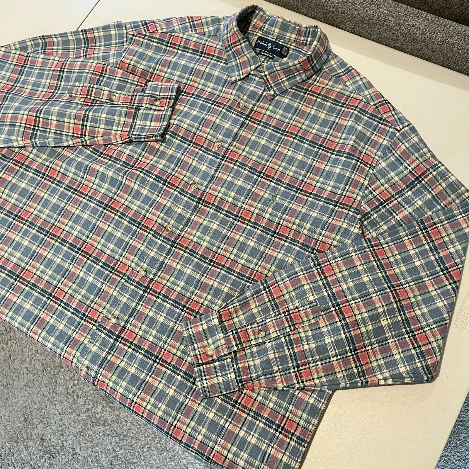 Vintage 90s Polo Ralph Lauren Flannel Shirt Mens 3XLT Colorful Plaid Classic Fit