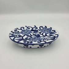 Blue and White Floral Porcelain Oval Soap Dis...
