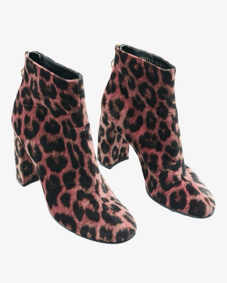 STELLA MCCARTNEY Boots EU 39 UK 6 Black Pink Velvet Leopard Print Ankle Zip Back - Image 2 of 4