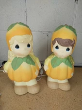 VTG 2003 Blow Mold Precious Moments Pumpkin Girl Boy Lights Up Halloween 11” Hi