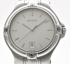 [ EXC+5 ] Vintage Gucci 9040M Quartz Silver Dial Date Men's Watch Swiss Made