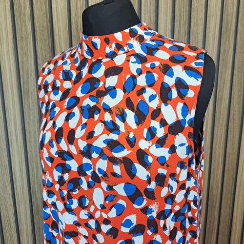 Phase Eight Maxi Dress Blue Red UK 14 Flare Jersey High Neck - Picture 7 of 12