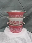 Vintage Pyrex Pink Gooseberry Casserole Set 471-473 with Lids