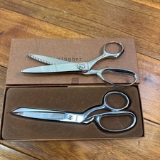 Vintage Gingher Knife Edge Scissors G-8 Chrome Shears Pinking LOT 2