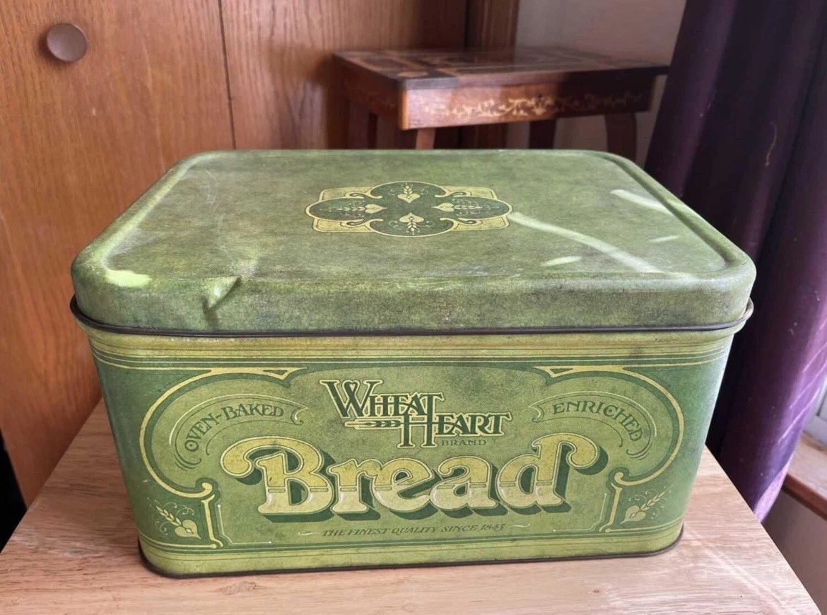 Vintage 1970s Wheat Heart Tin Metal Rustic Farmhouse Bread Box 13.5" x 10" x 8"