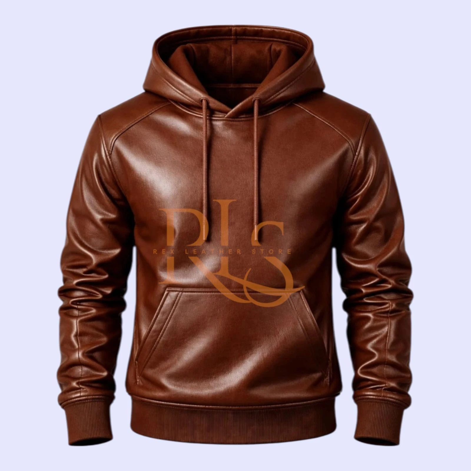 Men's Brown Genuine Soft Lambskin Leather Causal Hoodie Classic Style Hoodie