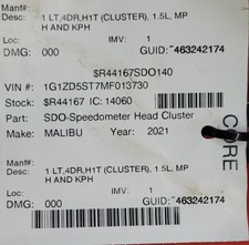 2021 CHEVROLET MALIBU USED INSTRUMENT CLUSTER P#84900527