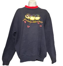 VTG 90s Sweatshirt Winter Birds Women Large Navy Embroidered Birds Grandmacore