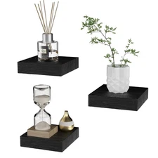 Set of 3 4-inch Mini Square Black Floating Shelves for Wall Small Decor