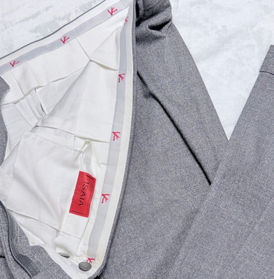 MINT Isaia Napoli Trousers Mens 36W 33 Flannel Gray Stretch Flat Front Italy
