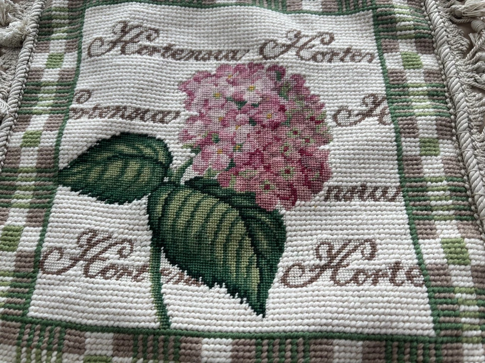 NEW Handmade Wool Needlepoint Throw Pillow Cover Hydrangea Botanical Flower 18" - Image 3 of 4
